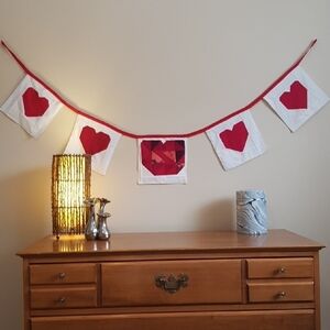 5 Panel Rustic Quilted Patchwork Hearts Handmade Art